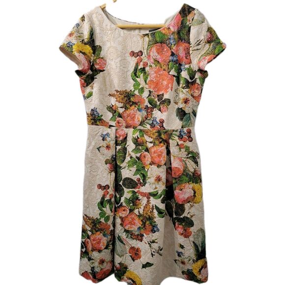 Adrianna Papell Floral Brocade Matelasse Dress Size 12 - Picture 2 of 10